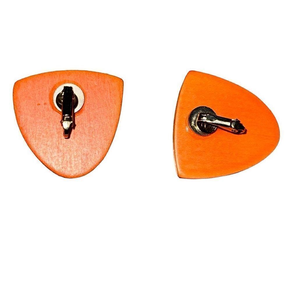 Vintage wooden triangle orange clip on earrings